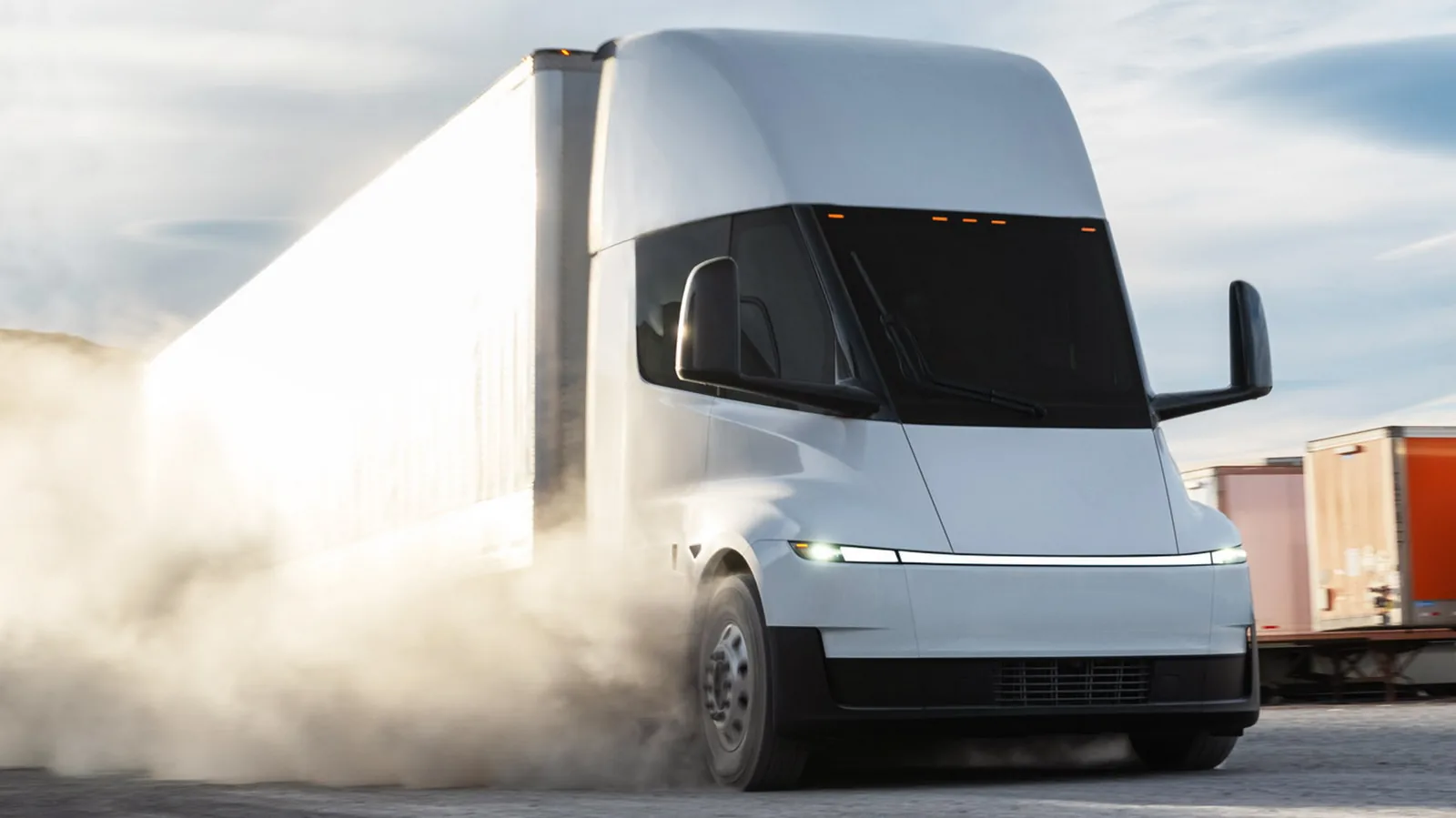 Damaged Tesla Semi and crashed vehicles along US 50 in Dayton, Nevada